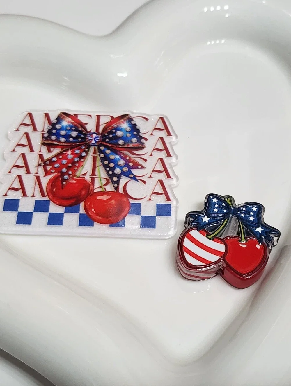 Patriotic USA Cherries Flatback Focal‎ Bead Badge Crafts Beaded Pen Jewelry